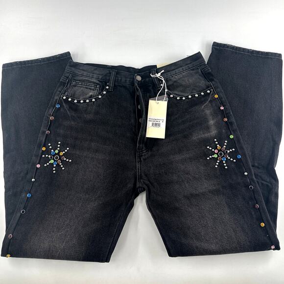 MNML Men's Washed Black V376 Studded Baggy Denim Jeans Size 32 - Picture 6 of 10